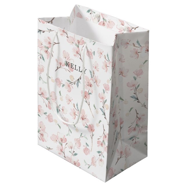 Spring Cherry Blossom Muster Mittlere Geschenktüte (Vorderseite Schrägansicht)