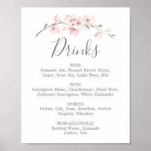Spring Cherry Blossom Wedding Drinks Menü Zeichen Poster