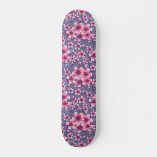 Spring Cherry Blossoms profond lilas Skateboard (Devant)