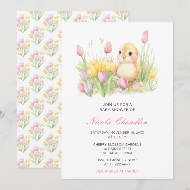 Spring Chick Baby Dusche Einladung (Vorne/Hinten)