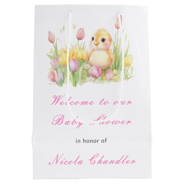 Spring Chick Baby Dusche Mittlere Geschenktüte (Rückseite)