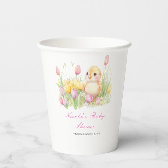 Spring Chick Baby Dusche Pappbecher (Rückseite)