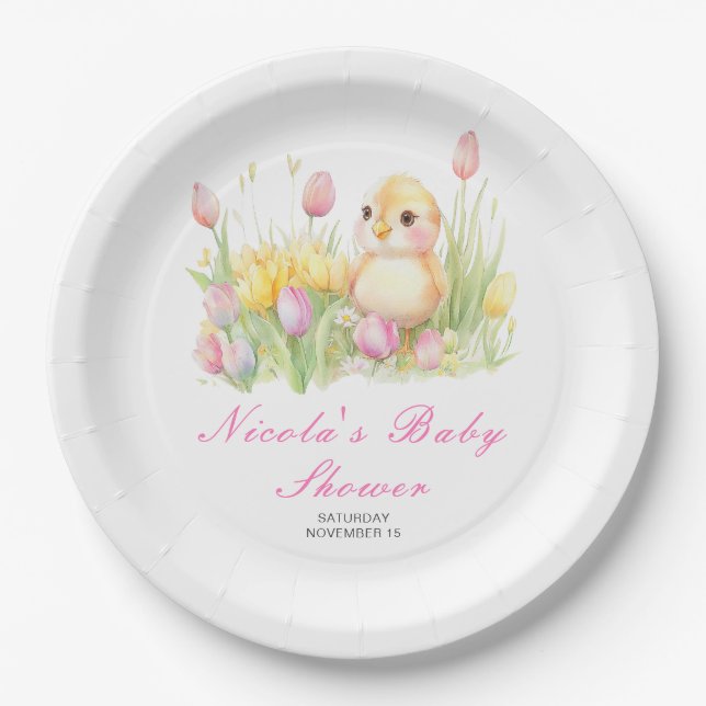 Spring Chick Baby Dusche Pappteller (Vorderseite)