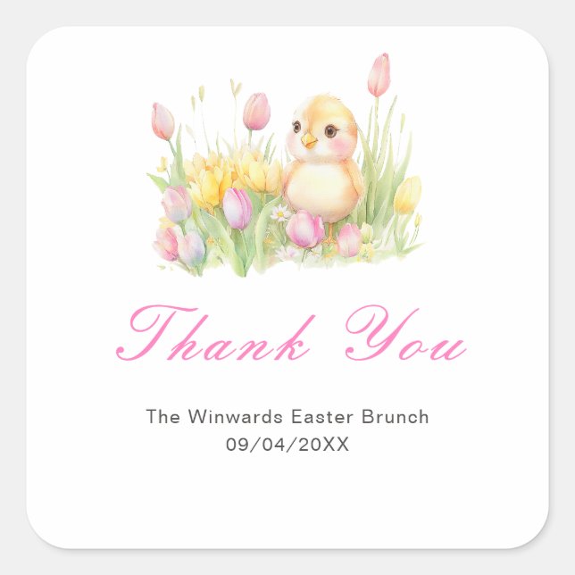 Spring Chick Easter Brunch Quadratischer Aufkleber (Vorderseite)