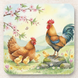 Spring chicken rooster farm country coasters getränkeuntersetzer
