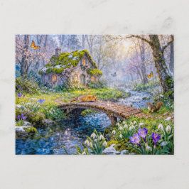 Spring Cottage by the Forest Stream Postkarte