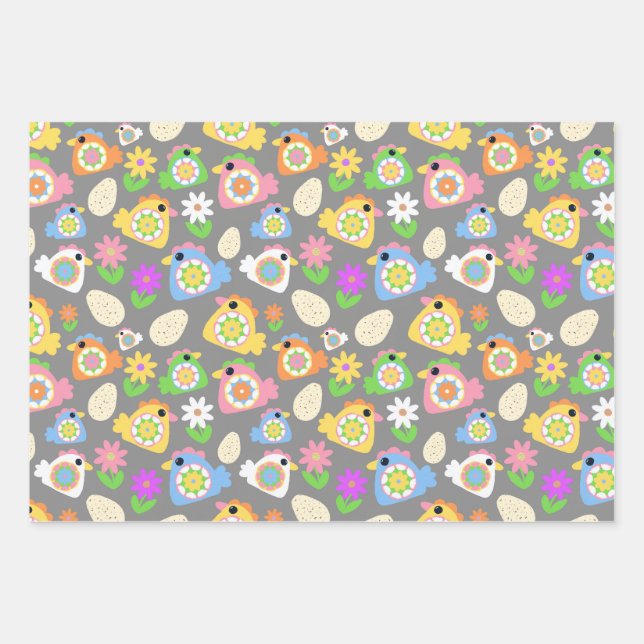 Spring Court Hens Geschenkpapier Set (Vorderseite)