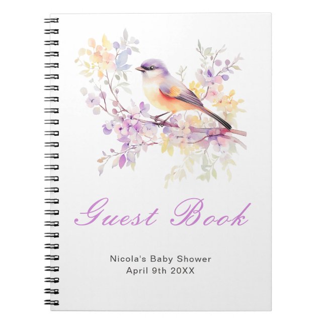 Spring Cute Bird Baby Shower Guest Book Notizblock (Vorderseite)