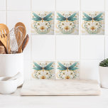 Spring dachte Whimsical Blue und Gold Dragonfly Fliese<br><div class="desc">Keramik Kachel in einem weichen Aqua und Gold mit Libellen und einem Pflanze Topf. Der goldwirbelige Hintergrund hebt den Drachenfliege und den Pflanze-Pot hervor.</div>
