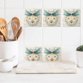 Spring dachte Whimsical Blue und Gold Dragonfly Fliese