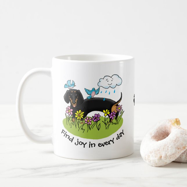 Spring Dackel Dog Dachshund (schwarz und braun) Ni Kaffeetasse (Mit Donut)