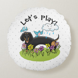 Spring Dackel Dog Dachshund (schwarz und braun) Ni Rundes Kissen