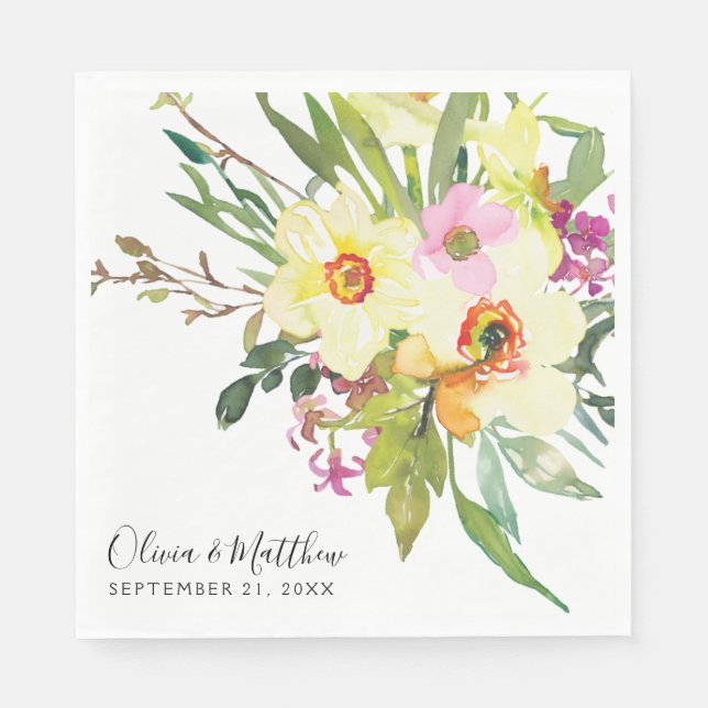 Spring Daffodil Bouquet Yellow Floral Wedding Serviette (Vorderseite)