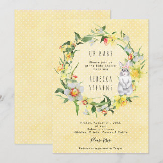 spring daffodil bunny baby shower invitation einladung