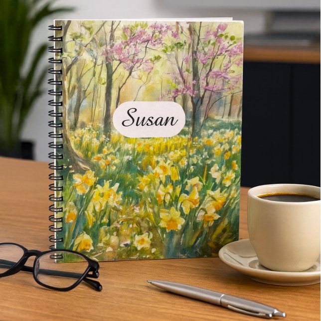 Spring Daffodil Meadow Watercolor Notebook Notizblock (Cheerful Daffodils Blooms Journal Daffodil Forest Art)