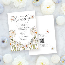 Spring Daffodil QR Code Hello Baby Shower Einladung