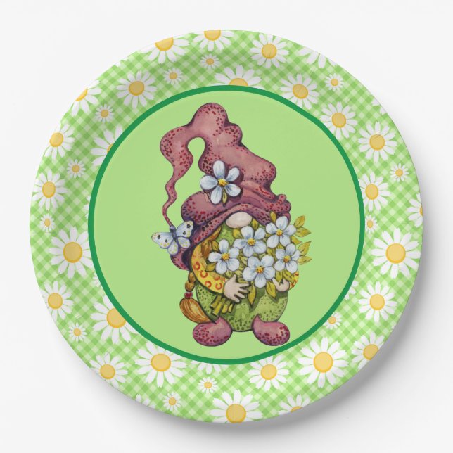 Spring Daisy Gnome Pappteller (Vorderseite)