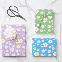 Spring Daisy Muster Pastel Lila Blue Green Geschenkpapier Set