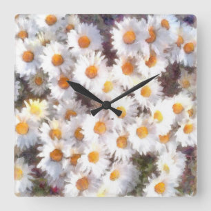 Spring Daisy Wildblume Wasserfarbe Quadratische Wanduhr