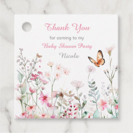 Spring Deep Pink Butterfly Floral Baby Shower Geschenkanhänger
