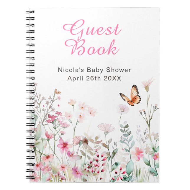 Spring Deep Pink Butterfly Floral Baby Shower Notizblock (Vorderseite)
