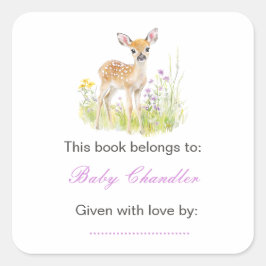 Spring Deer Baby Dusche Buchzeichen Quadratischer Aufkleber