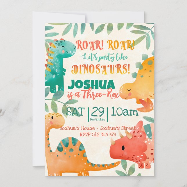 Spring Dinosaurier Einladung (Vorderseite)