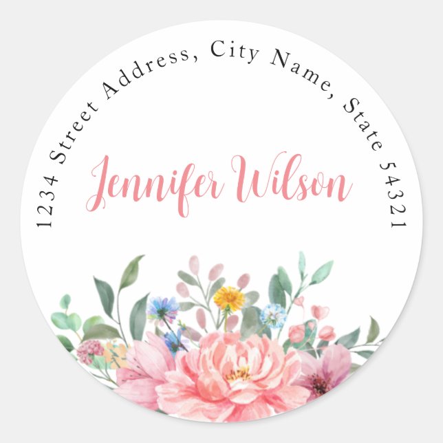 Spring Dusty Pink Floral Bouquet Personalisierter  Runder Aufkleber (Vorderseite)