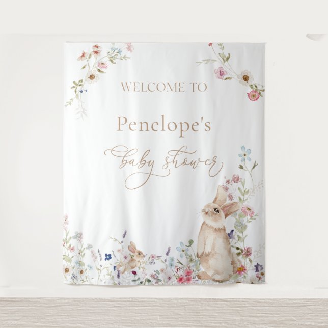 Spring Easter Bunny Baby Shower Welcome Sign Wandteppich (Vorderseite)