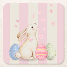 Spring Easter Bunny & Eggs Stripe  Rechteckiger Pappuntersetzer