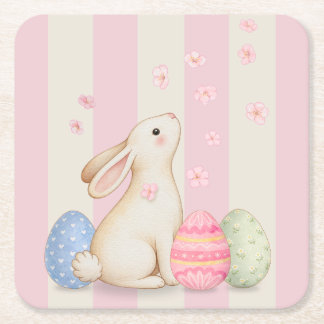 Spring Easter Bunny & Eggs Stripe  Rechteckiger Pappuntersetzer