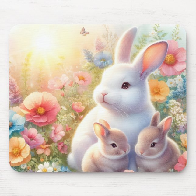Spring Easter Bunny Family Floral Garden Mousepad (Vorne)