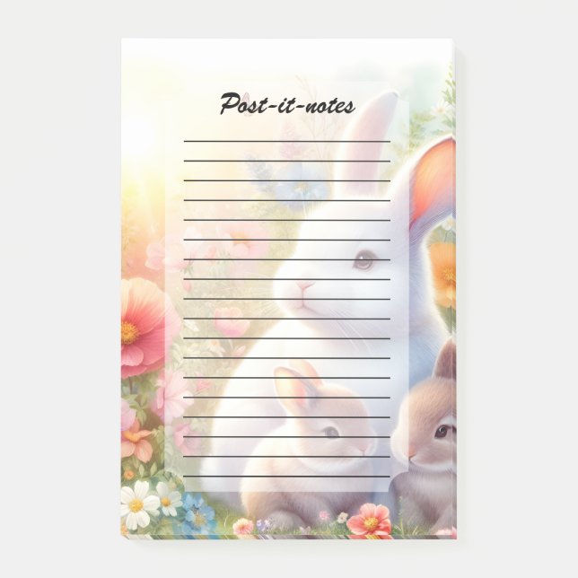 Spring Easter Bunny Family Floral Garden Post-it Klebezettel (Vorderseite)