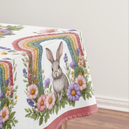 Spring Easter Bunny Rainbow Art Wildflowers Meadow Tischdecke