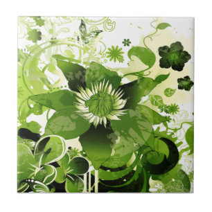 Spring Emerald Green Floral Fliese
