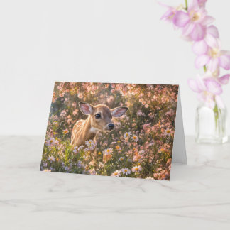 Spring Equinox Baby Deer Fawn Wildlife in Flowers Karte