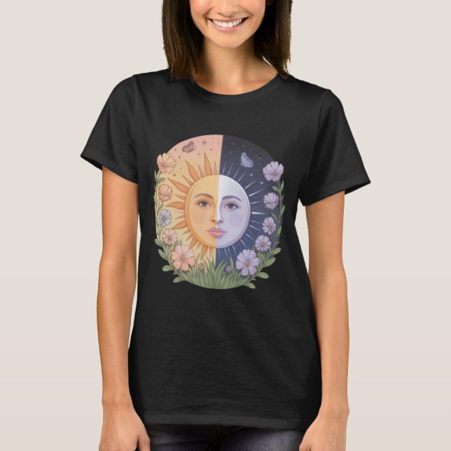 Spring Equinox Harmony – Sun & Moon Balance Nature T-Shirt (Vorderseite)