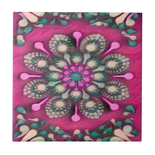 Spring Fling Magenta Mandala Fliese (Vorderseite)