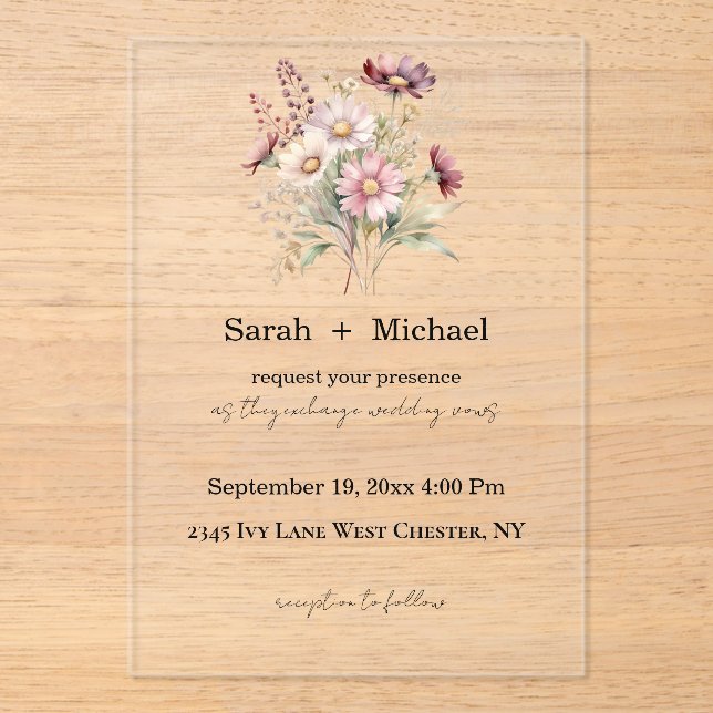 Spring Floral Acrylic Wedding Invitation Acryleinladungen (Vorderseite)