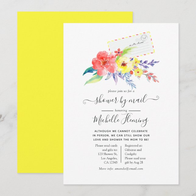 Spring Floral Baby Shooter by Mail Einladung (Vorne/Hinten)