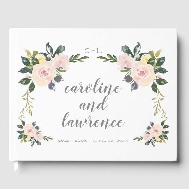 Spring Floral Blush Wedding Foto Guestbook Gästebuch (Vorderseite)