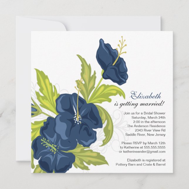 Spring Floral Bridal Dusche Einladung Navy Blue (Vorderseite)