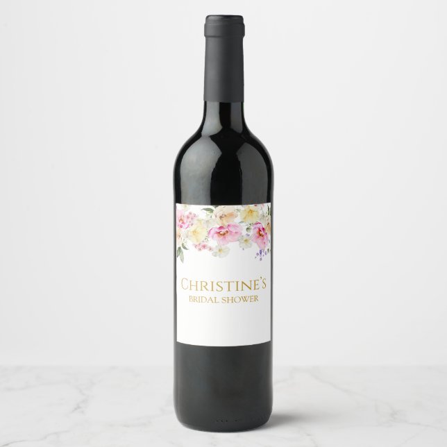 Spring Floral Bridal Shower Wine Bottle Label Weinetikett (Vorderseite)