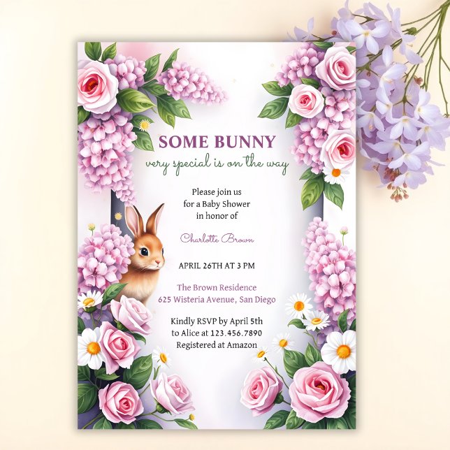 Spring Floral Bunny Tee Party Babydusche Einladung (Personalized Easter Bunny Baby Shower Invitation Spring Floral Baby Shower Invite)