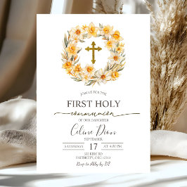 Spring Floral Daffodil Wreath 1st Holy Communion Einladung