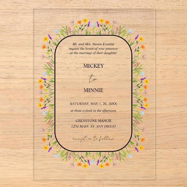 Spring Floral Elegante Wedding Acryleinladungen (Vorderseite)