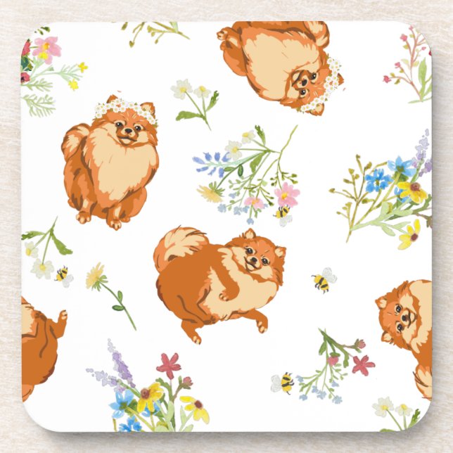 Spring Floral Fluffy Dog Hard Plastic Untersetzer (Vorderseite)