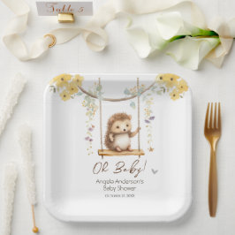 Spring Floral Hegehog Oh Baby Dusche Pappteller