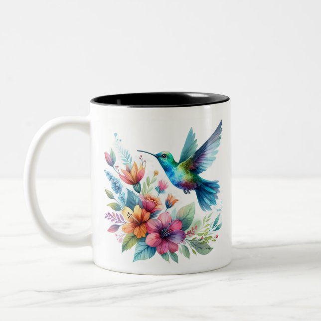Spring Floral Hummingbird Zweifarbige Tasse (Links)