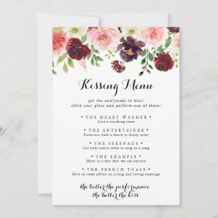 Spring Floral Mariage Kissing Menu Carte de jeu